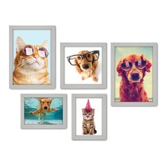 Kit Com 5 Quadros Decorativos - Pet Shop - Gatos - Cachorros - Animais - Veterinário - 260kq01 - Allodi