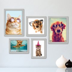Kit Com 5 Quadros Decorativos - Pet Shop - Gatos - Cachorros - Animais - Veterinário - 260kq01 - comprar online