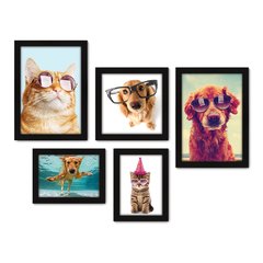 Kit Com 5 Quadros Decorativos - Pet Shop - Gatos - Cachorros - Animais - Veterinário - 260kq01 na internet
