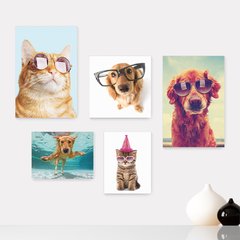 Kit 5 Placas Decorativas - Pet Shop - Gatos - Cachorros - Animais - Veterinário Casa Quarto Sala - 260ktpl5
