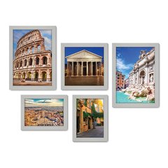 Kit Com 5 Quadros Decorativos - Itália - Roma - Pontos Turísticos - Coliseu - 261kq01 - Allodi