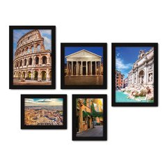 Kit Com 5 Quadros Decorativos - Itália - Roma - Pontos Turísticos - Coliseu - 261kq01 na internet