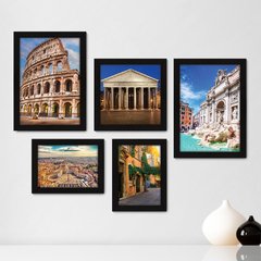 Kit Com 5 Quadros Decorativos - Itália - Roma - Pontos Turísticos - Coliseu - 261kq01