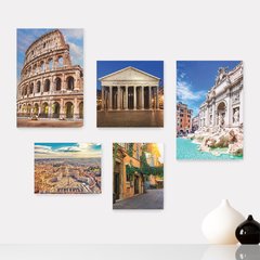 Kit 5 Placas Decorativas - Itália - Roma - Pontos Turísticos - Coliseu Casa Quarto Sala - 261ktpl5