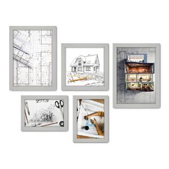 Kit Com 5 Quadros Decorativos - Arquitetura - Projeto de Arquitetura - 262kq01 - Allodi