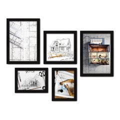 Kit Com 5 Quadros Decorativos - Arquitetura - Projeto de Arquitetura - 262kq01 na internet