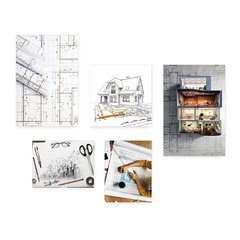 Kit 5 Placas Decorativas - Arquitetura - Projeto de Arquitetura Casa Quarto Sala - 262ktpl5 - comprar online