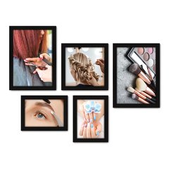 Kit Com 5 Quadros Decorativos - Salão de Beleza - Corte de Cabelo - Unhas - Maquiagem - Penteado - Sobrancelha - 264kq01 na internet