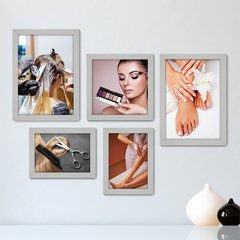 Kit Com 5 Quadros Decorativos - Salão de Beleza - Corte de Cabelo - Tintura - Unhas - Maquiagem - Depilação - 265kq01 - comprar online