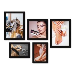 Kit Com 5 Quadros Decorativos - Salão de Beleza - Corte de Cabelo - Tintura - Unhas - Maquiagem - Depilação - 265kq01 na internet