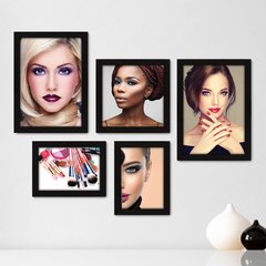 Kit Com 5 Quadros Decorativos - Salão de Beleza - Maquiagem - Make - Maquiadora - 266kq01
