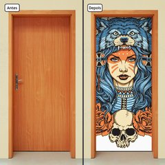 Adesivo Decorativo de Porta - Mulher - Lobo - 2676cnpt - comprar online