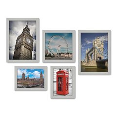 Kit Com 5 Quadros Decorativos - Inglaterra - Londres - Pontos Turísticos - 269kq01 - Allodi