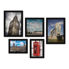 Kit Com 5 Quadros Decorativos - Inglaterra - Londres - Pontos Turísticos - 269kq01 na internet