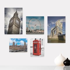 Kit 5 Placas Decorativas - Inglaterra - Londres - Pontos Turísticos Casa Quarto Sala - 269ktpl5