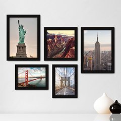 Kit Com 5 Quadros Decorativos - Estados Unidos - Pontos Turísticos - 271kq01