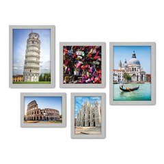 Kit Com 5 Quadros Decorativos - Itália - Cidades - Pontos Turísticos - 273kq01 - Allodi