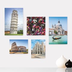 Kit 5 Placas Decorativas - Itália - Cidades - Pontos Turísticos - Roma Pisa Veneza Milão Florença Casa Quarto Sala - 273ktpl5