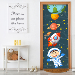 Adesivo Decorativo de Porta Espaço Astronauta Infantil Quarto - 2756mlpt