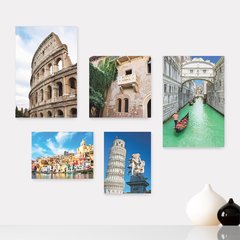 Kit 5 Placas Decorativas - Itália - Cidades - Pontos Turísticos - Roma Nápoles Pisa Veneza Florença Casa Quarto Sala - 275ktpl5