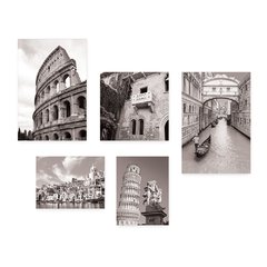 Kit 5 Placas Decorativas - Itália - Cidades - Pontos Turísticos - Roma Nápoles Pisa Veneza Florença - Preto e Branco Casa Quarto Sala - 276ktpl5 - comprar online