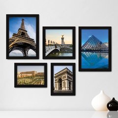 Kit Com 5 Quadros Decorativos - França - Pontos Turísticos - 277kq01