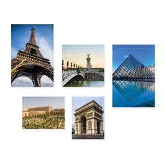 Kit 5 Placas Decorativas - França - Cidades - Torre Eiffel Arco do Triunfo Louvre - Pontos Turísticos Casa Quarto Sala - 277ktpl5 - comprar online