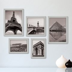 Kit Com 5 Quadros Decorativos - França - Cidades - Torre Eiffel Arco do Triunfo Louvre - Pontos Turísticos - 278kq01 - comprar online