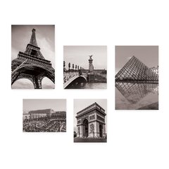 Kit 5 Placas Decorativas - França - Cidades - Torre Eiffel Arco do Triunfo Louvre - Pontos Turísticos - Preto e Branco Casa Quarto Sala - 278ktpl5 - comprar online