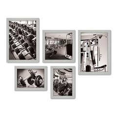 Kit Com 5 Quadros Decorativos - Academia - Fitness - Ginástica - Musculação - 284kq01 - Allodi