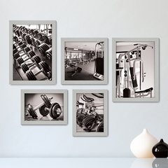 Kit Com 5 Quadros Decorativos - Academia - Fitness - Ginástica - Musculação - 284kq01 - comprar online