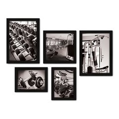 Kit Com 5 Quadros Decorativos - Academia - Fitness - Ginástica - Musculação - 284kq01 na internet