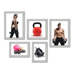 Kit Com 5 Quadros Decorativos - Academia - Fitness - Ginástica - Musculação - 285kq01 - Allodi
