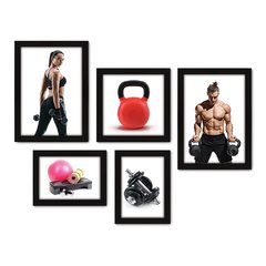 Kit Com 5 Quadros Decorativos - Academia - Fitness - Ginástica - Musculação - 285kq01 na internet