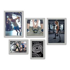 Kit Com 5 Quadros Decorativos - Academia - Fitness - Ginástica - Musculação - 286kq01 - Allodi
