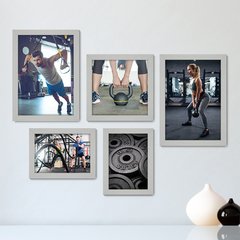 Kit Com 5 Quadros Decorativos - Academia - Fitness - Ginástica - Musculação - 286kq01 - comprar online