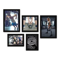 Kit Com 5 Quadros Decorativos - Academia - Fitness - Ginástica - Musculação - 286kq01 na internet