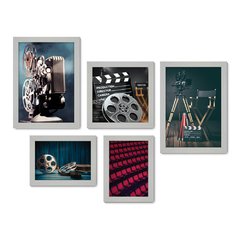 Kit Com 5 Quadros Decorativos - Cinema - Projetor - Filmes - Sala - 287kq01 - Allodi