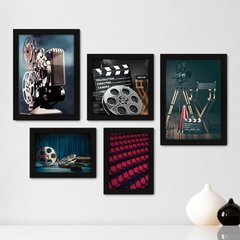 Kit Com 5 Quadros Decorativos - Cinema - Projetor - Filmes - Sala - 287kq01