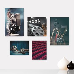 Kit 5 Placas Decorativas - Cinema - Projetor - Filmes - Casa Quarto Sala - 287ktpl5