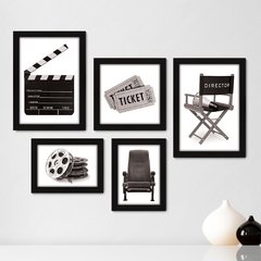 Kit Com 5 Quadros Decorativos - Cinema - Filmes - Movie - Sala - 288kq01