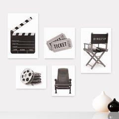 Kit 5 Placas Decorativas - Cinema - Filmes - Movie - Casa Quarto Sala - 288ktpl5