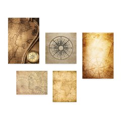 Kit 5 Placas Decorativas - Mapa - Bússola - Vintage - Casa Quarto Sala - 290ktpl5 - comprar online