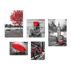 Kit 5 Placas Decorativas - Árvore Cidade Flor Preto e Branco com Vermelho Casa Quarto Sala - 294ktpl5 - comprar online