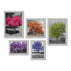 Kit Com 5 Quadros Decorativos - Árvores - Coloridas - Sala - 300kq01 - Allodi