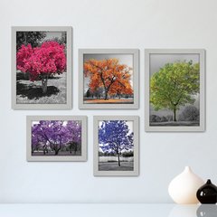 Kit Com 5 Quadros Decorativos - Árvores - Coloridas - Sala - 300kq01 - comprar online