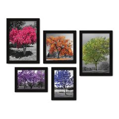 Kit Com 5 Quadros Decorativos - Árvores - Coloridas - Sala - 300kq01 na internet