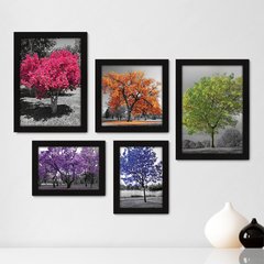 Kit Com 5 Quadros Decorativos - Árvores - Coloridas - Sala - 300kq01