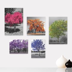 Kit 5 Placas Decorativas - Árvores - Coloridas - Casa Quarto Sala - 300ktpl5