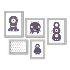 Kit Com 5 Quadros Decorativos - Monstrinhos - Infantil - Bebê - Baby - Quarto - 302kq01 - Allodi